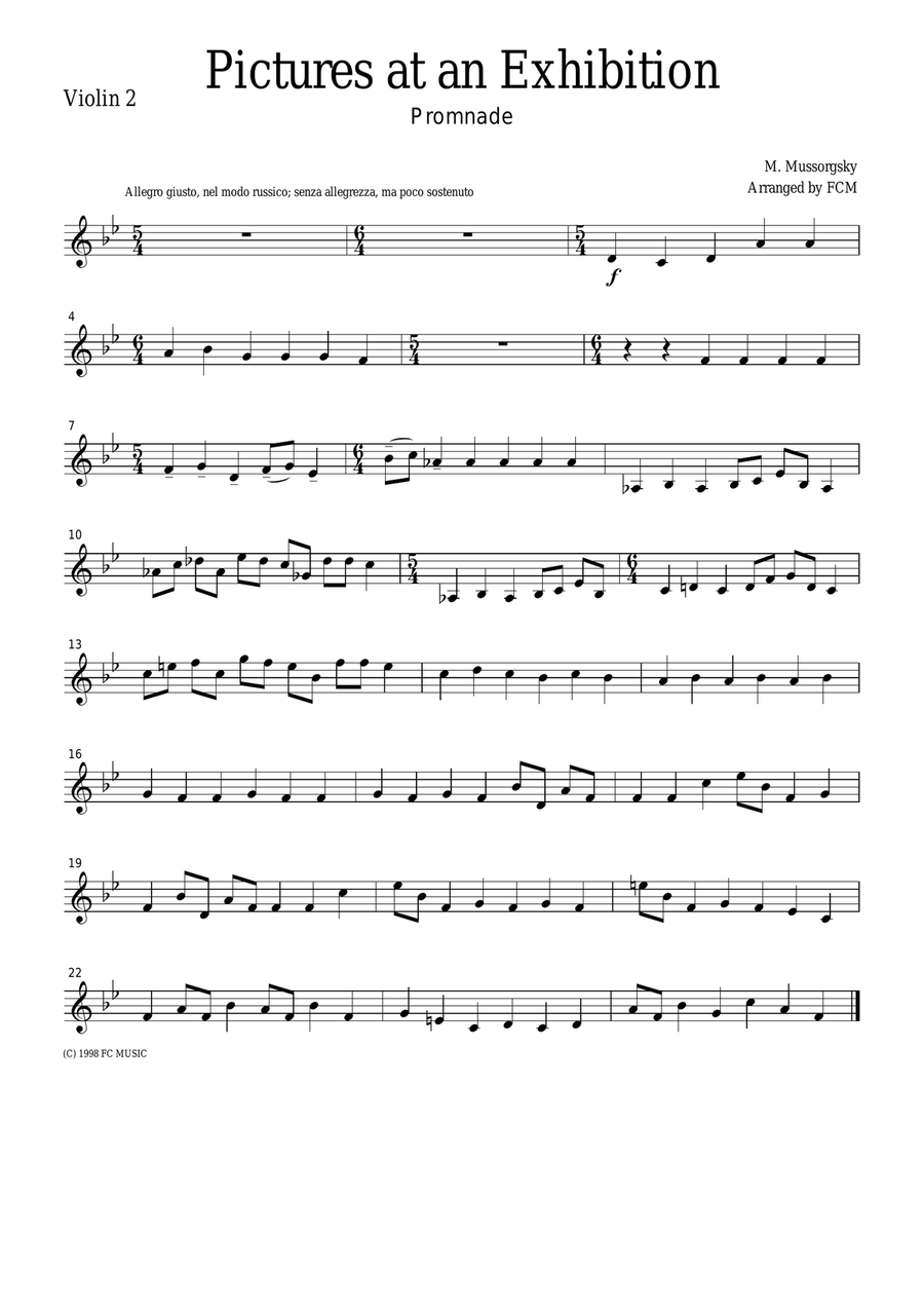 Mussorgsky Promenade from Pictures at an Exhibition, for string quartet, CM101 String Quartet scores gallery preview page 2