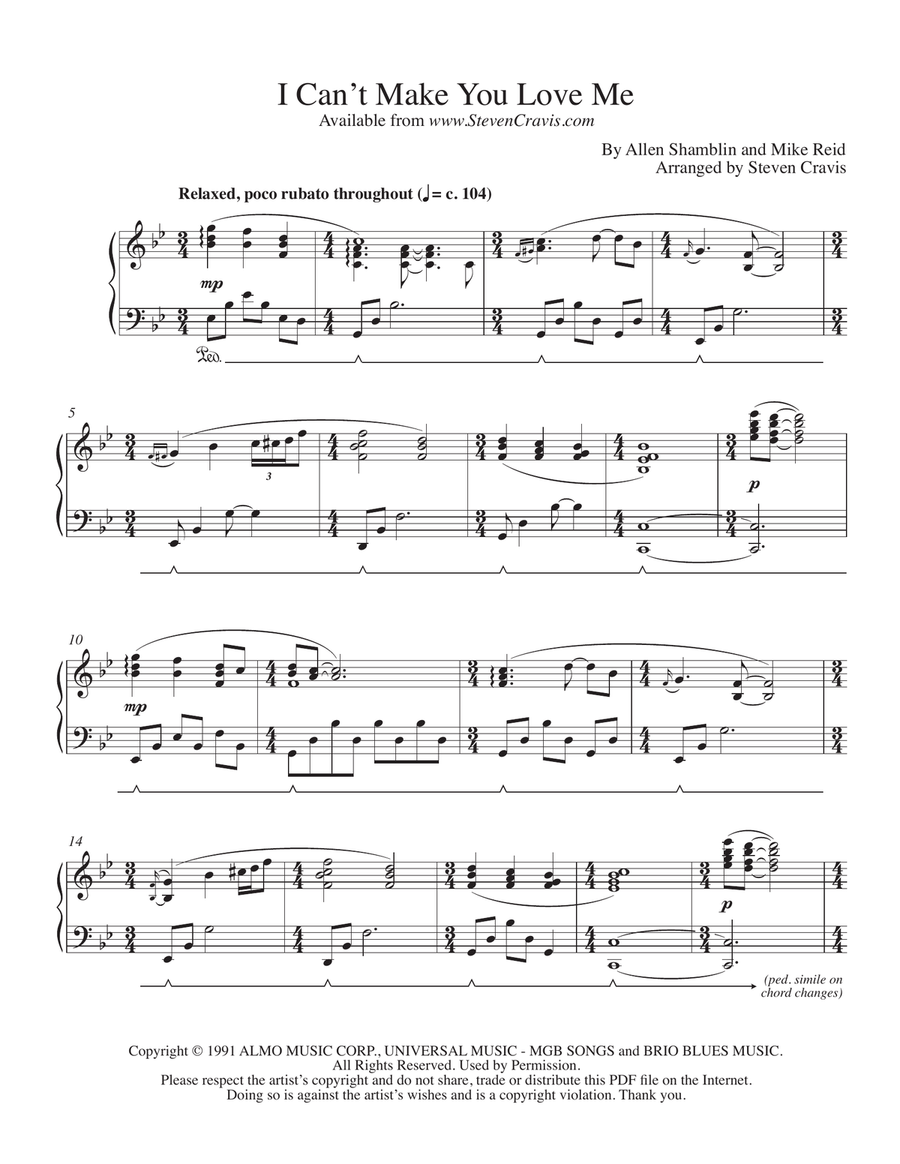 I Can't Make You Love Me Piano Solo scores gallery preview page 1