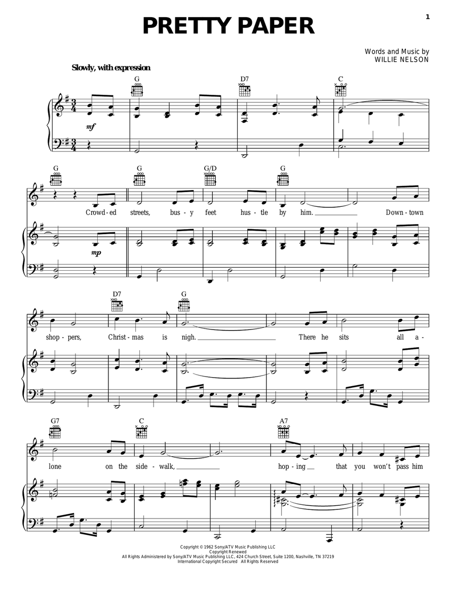 Pretty Paper Pretty Paper Piano, Vocal, Guitar scores gallery preview page 1
