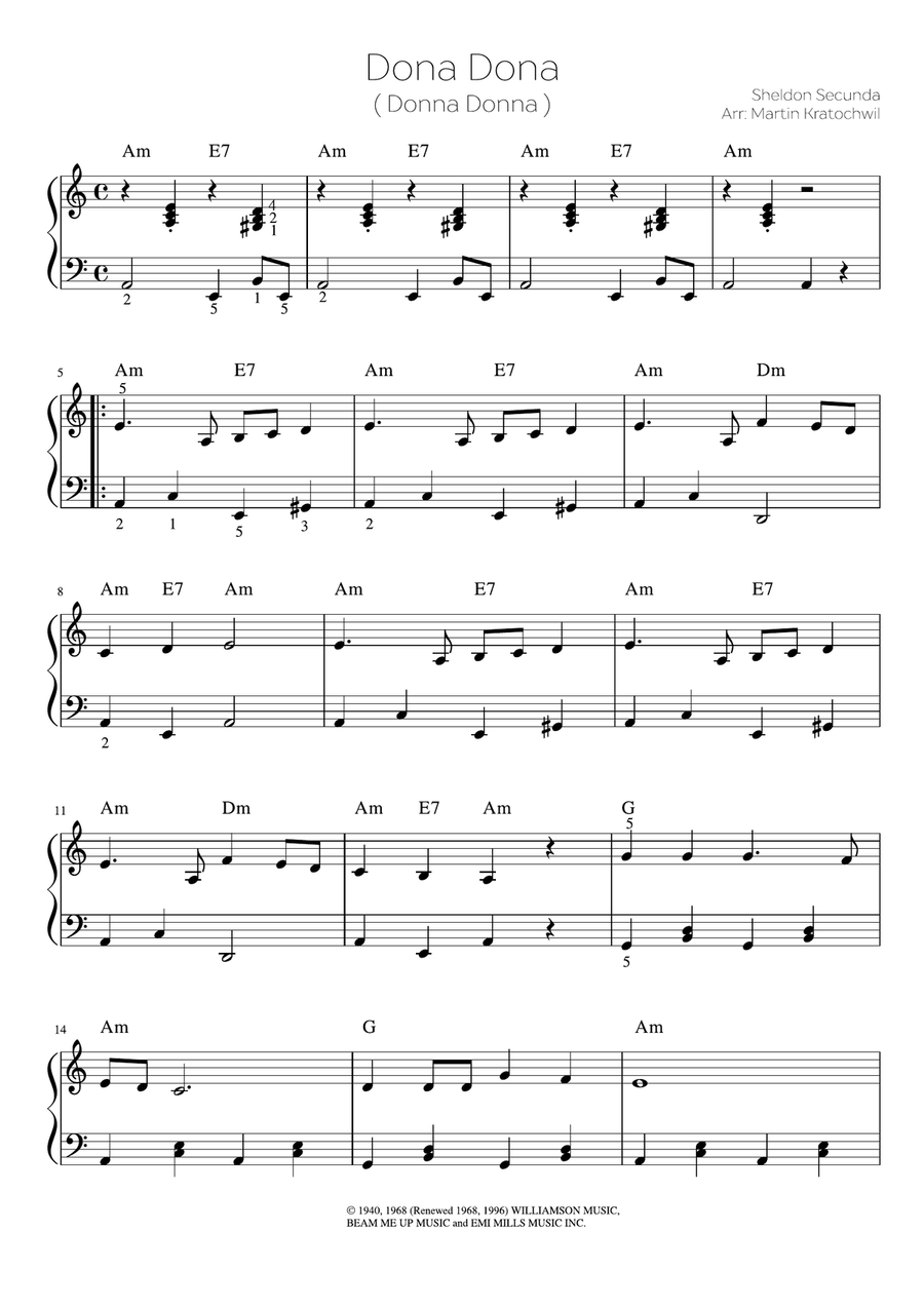 Dona Dona Piano Solo scores gallery preview page 1