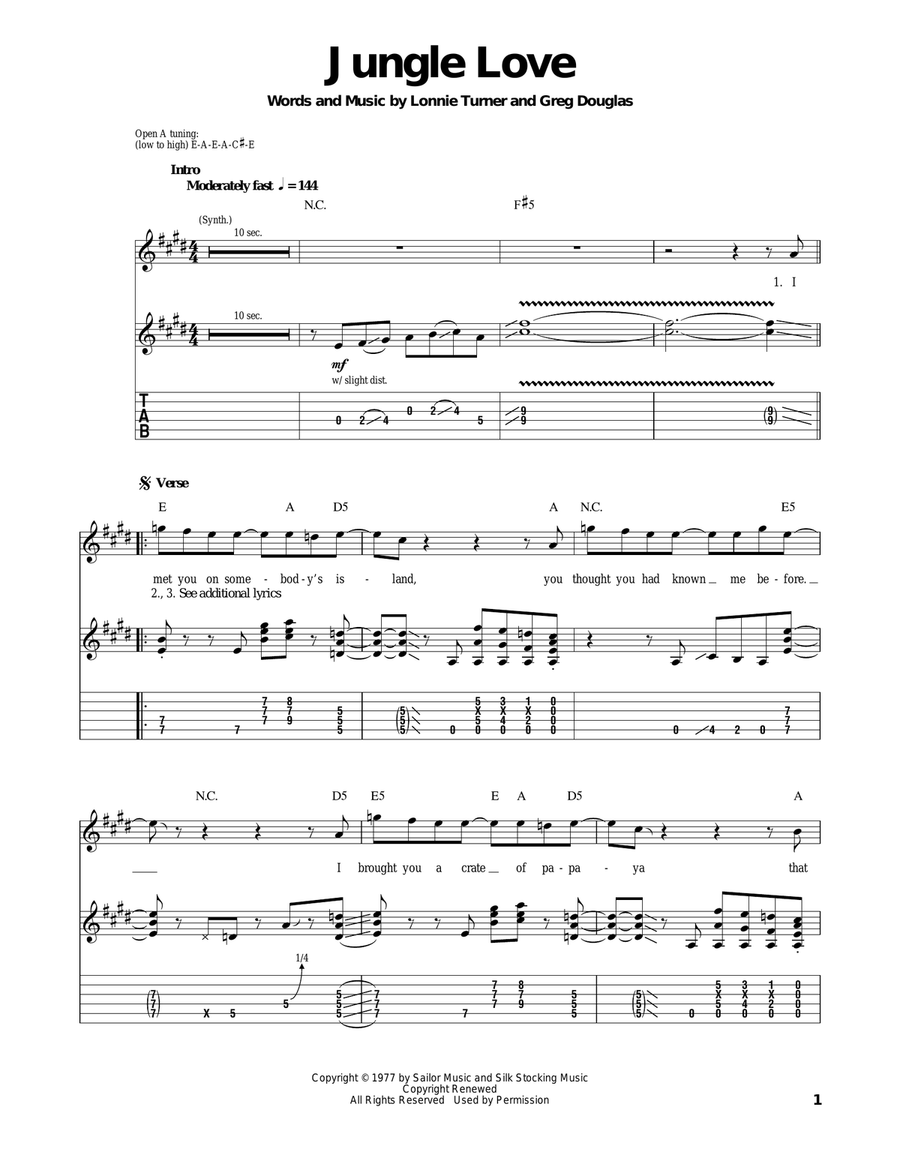 Jungle Love Acoustic Guitar scores gallery preview page 1