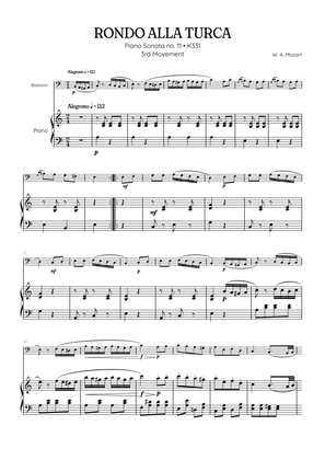 Rondo Alla Turca (Turkish March) • bassoon sheet music with piano accompaniment