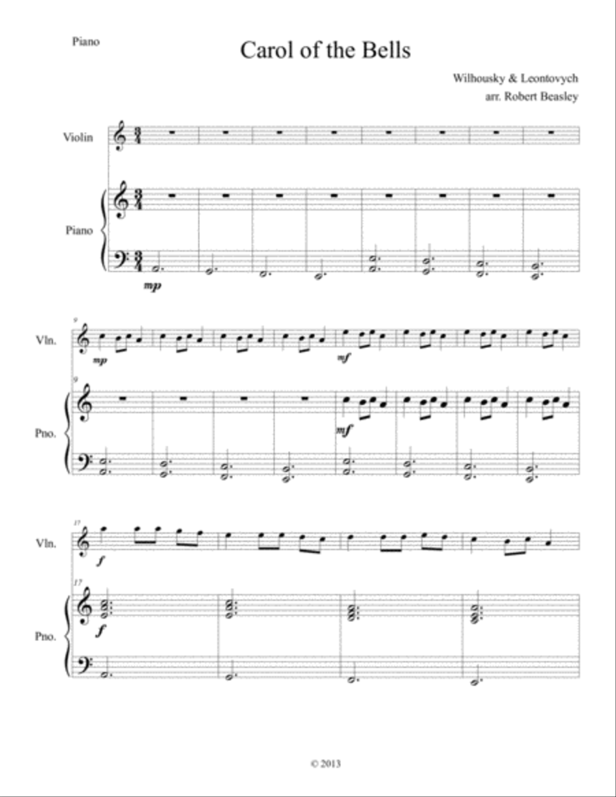 Carol of the Bells (violin w/ piano accomp) Violin Solo scores gallery preview page 1