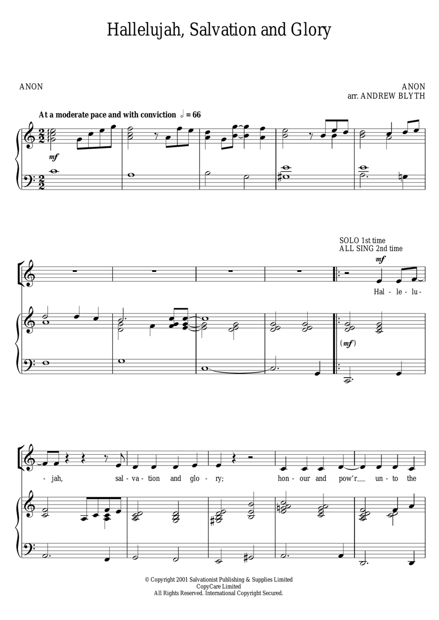 Hallelujah, Salvation And Glory Piano, Vocal, Guitar scores gallery preview page 1