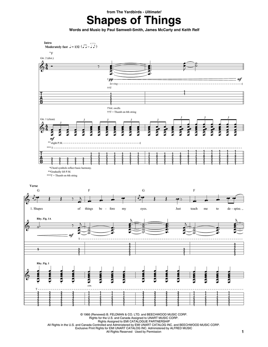 Shapes Of Things Acoustic Guitar scores gallery preview page 1