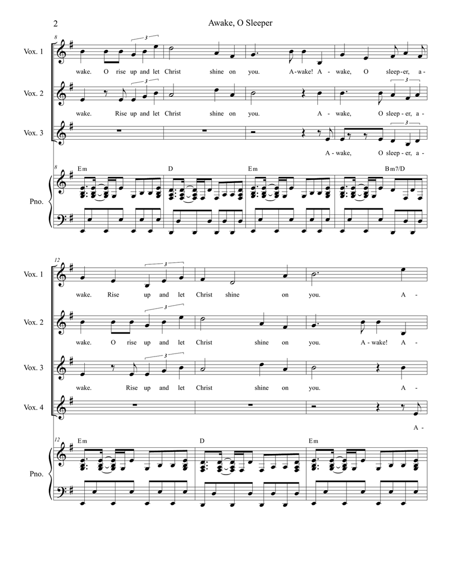 Awake, O Sleeper Awake, O Sleeper Piano, Vocal scores gallery preview page 2