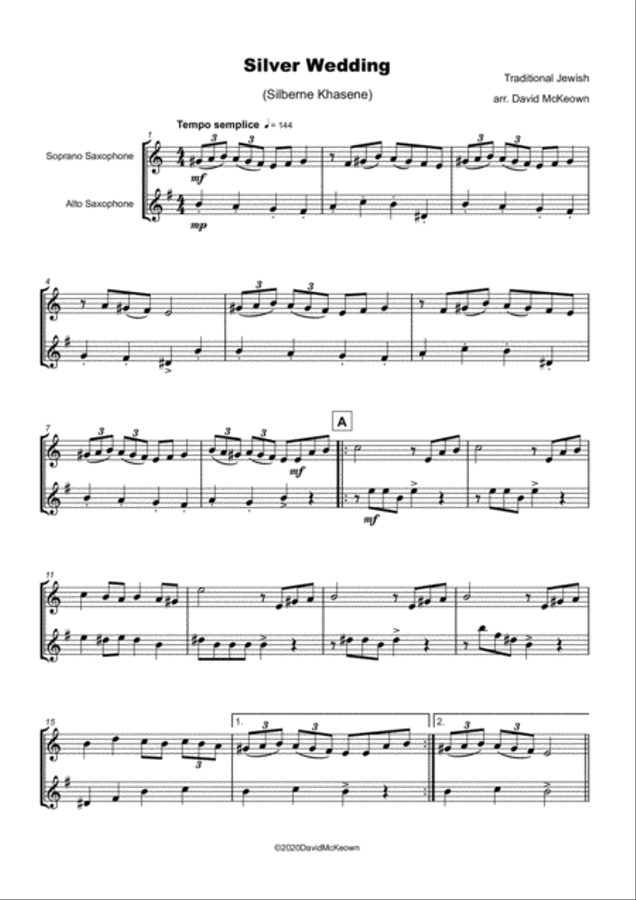 Silver Wedding, Klezmer Tune for Soprano and Alto Saxophone Duet Woodwind Duet scores gallery preview page 2