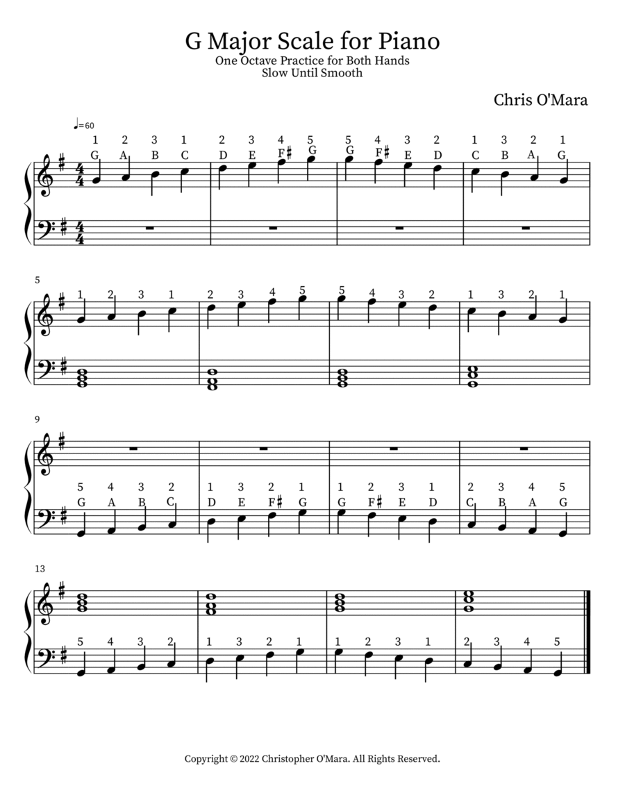 G Major Scale for Piano Easy Piano scores gallery preview page 1