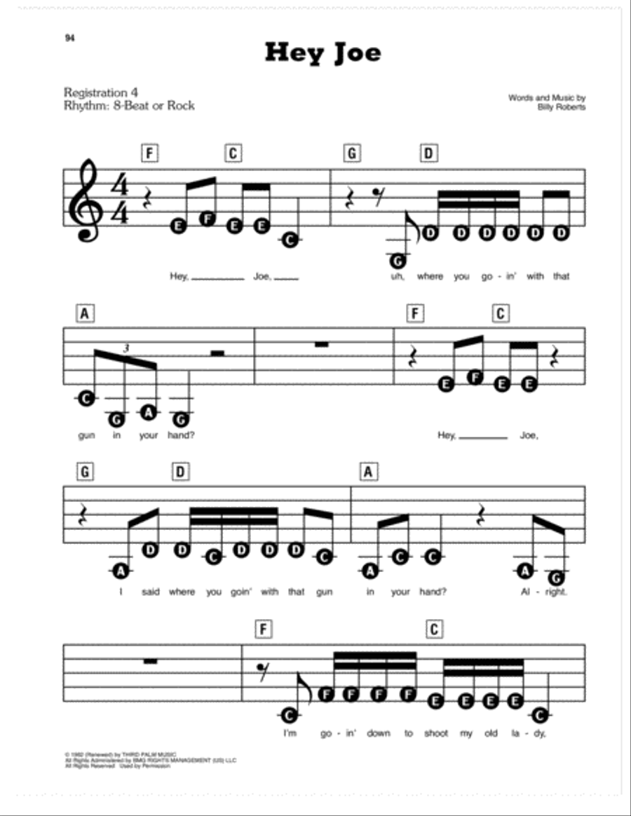 Hey Joe Electronic Keyboard scores gallery preview page 1