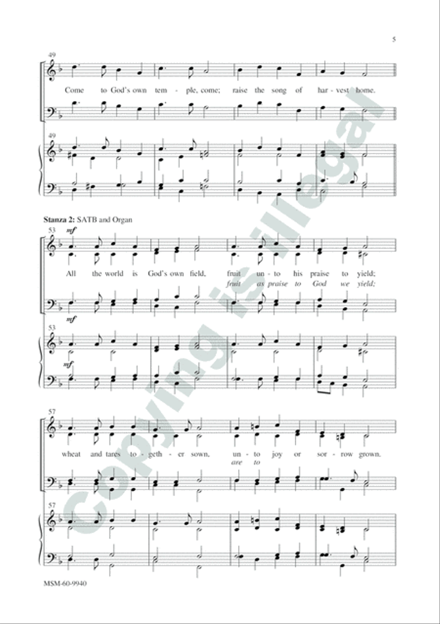 Come, Ye Thankful People, Come 4-Part scores gallery preview page 5