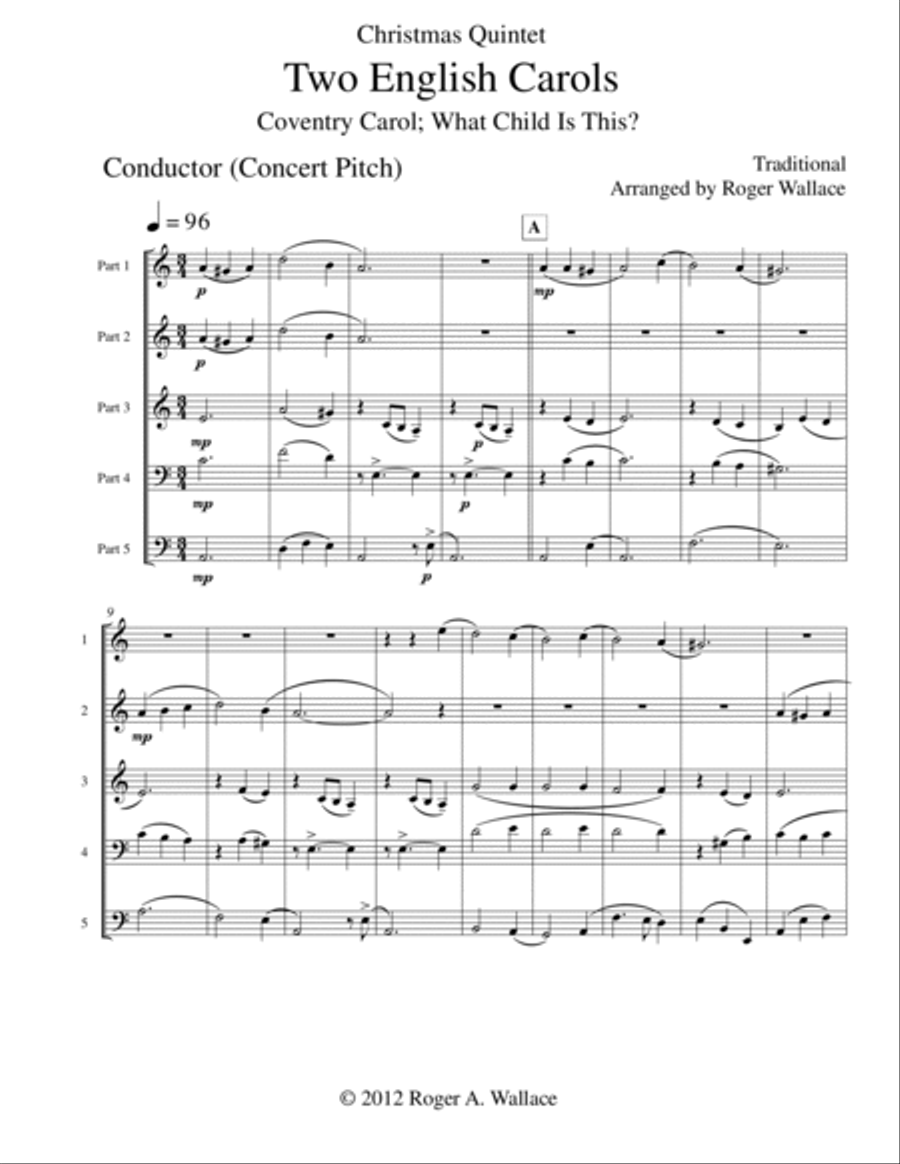 Two English Carols (Coventry Carol; What Child Is This?) - Brass Quintet image number null