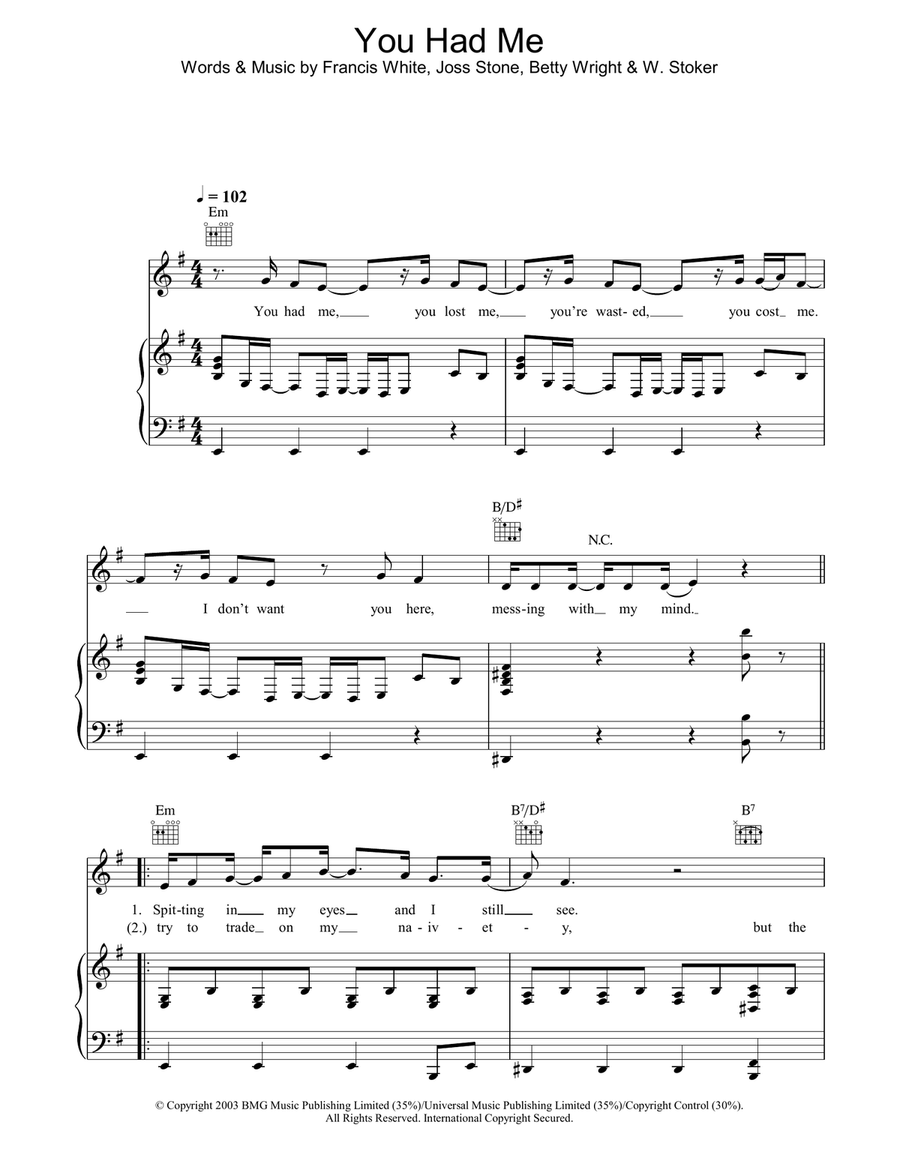 You Had Me Piano, Vocal, Guitar scores gallery preview page 1