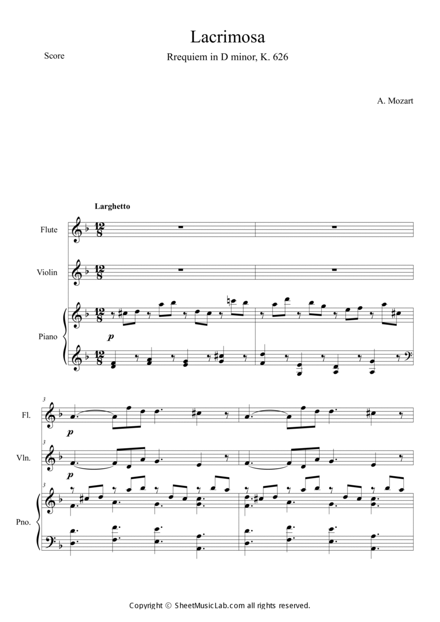 Mozart: Requiem K.626 6.Lacrimosa Violin scores gallery preview page 1