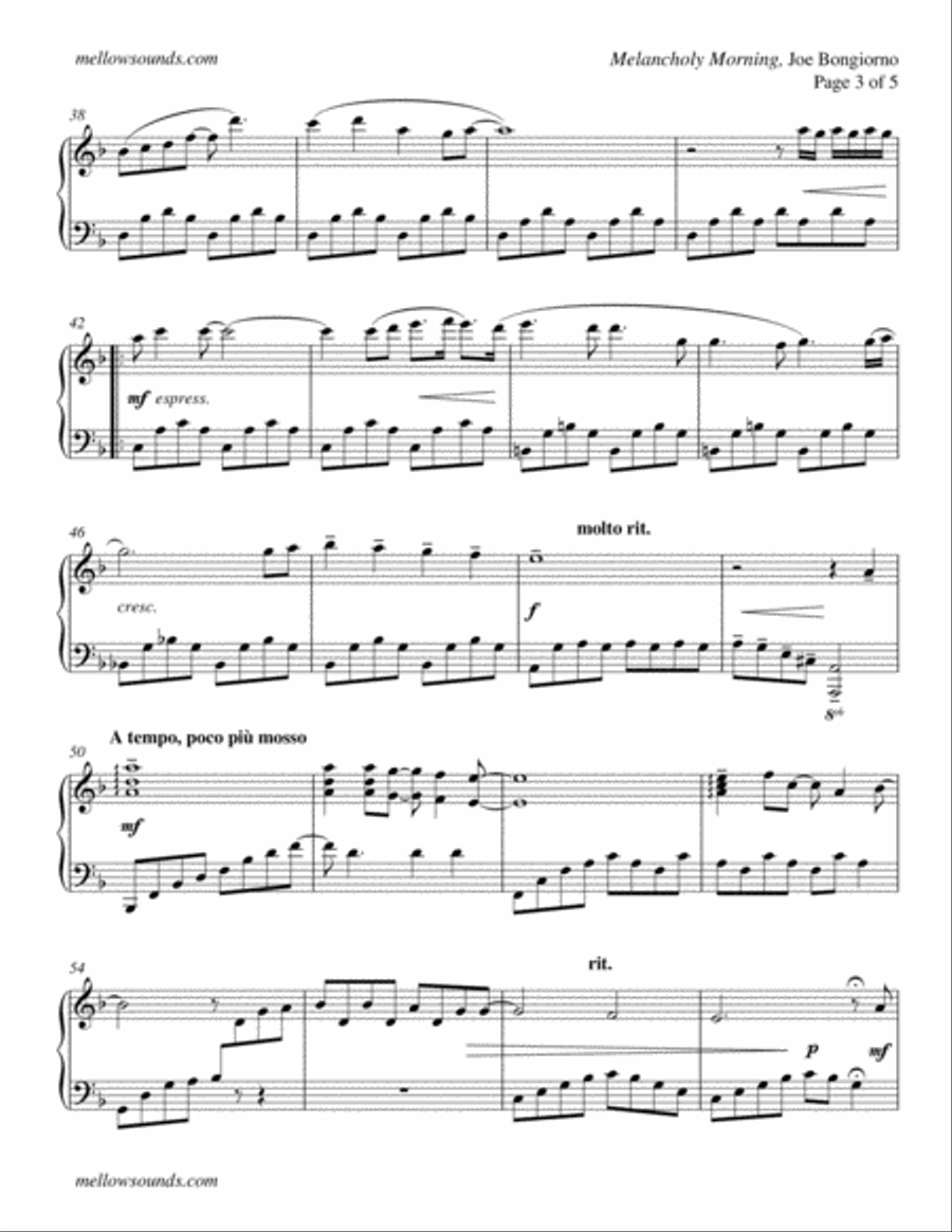 Melancholy Morning - Joe Bongiorno Piano Solo scores gallery preview page 3