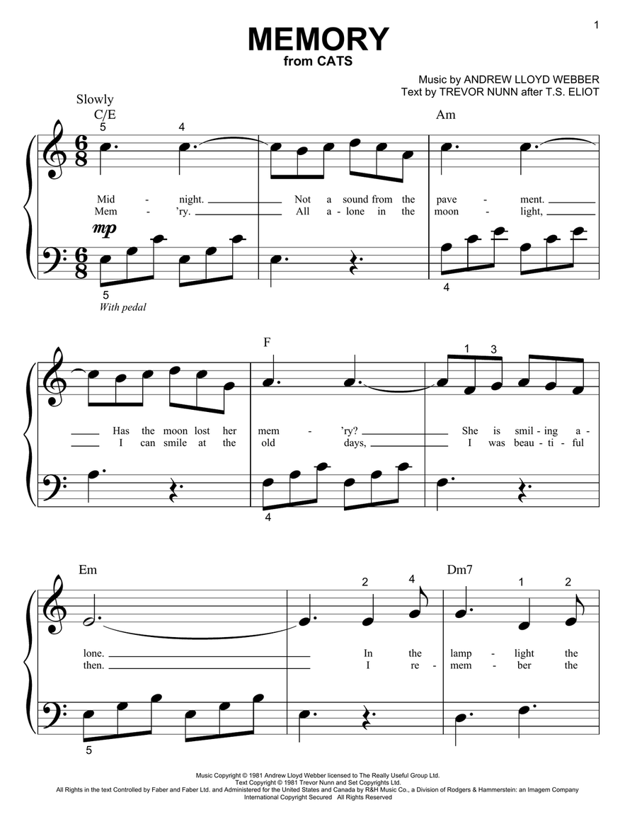 Memory (from Cats) Easy Piano scores gallery preview page 1