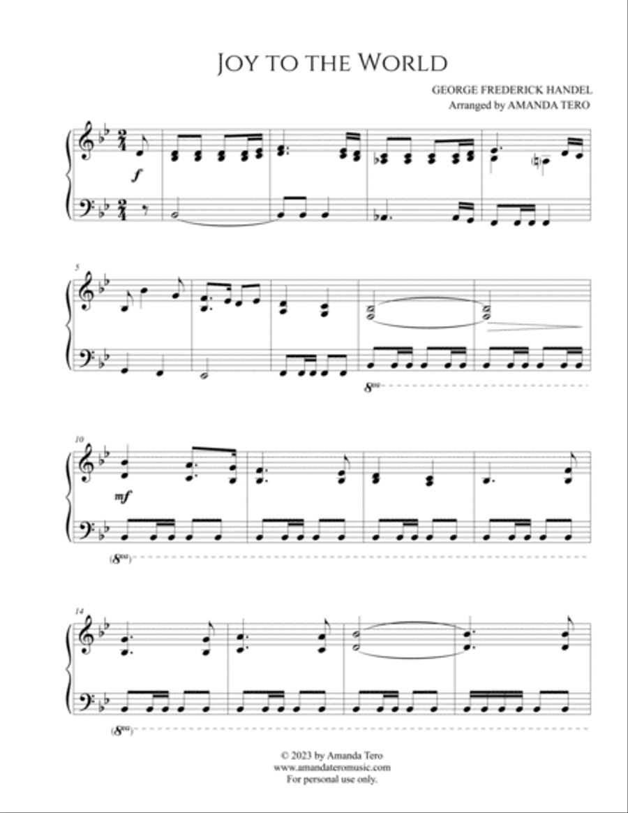 Joy to the World intermediate piano Christmas solo Piano Solo scores gallery preview page 3