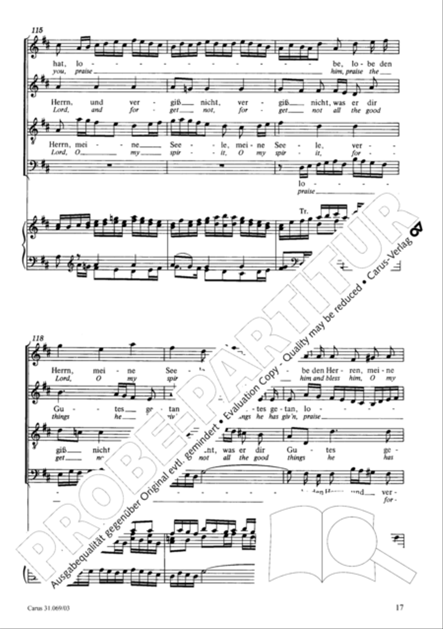 Praise the Lord, O my spirit (Lobe den Herrn, o meine Seele) 4-Part scores gallery preview page 17