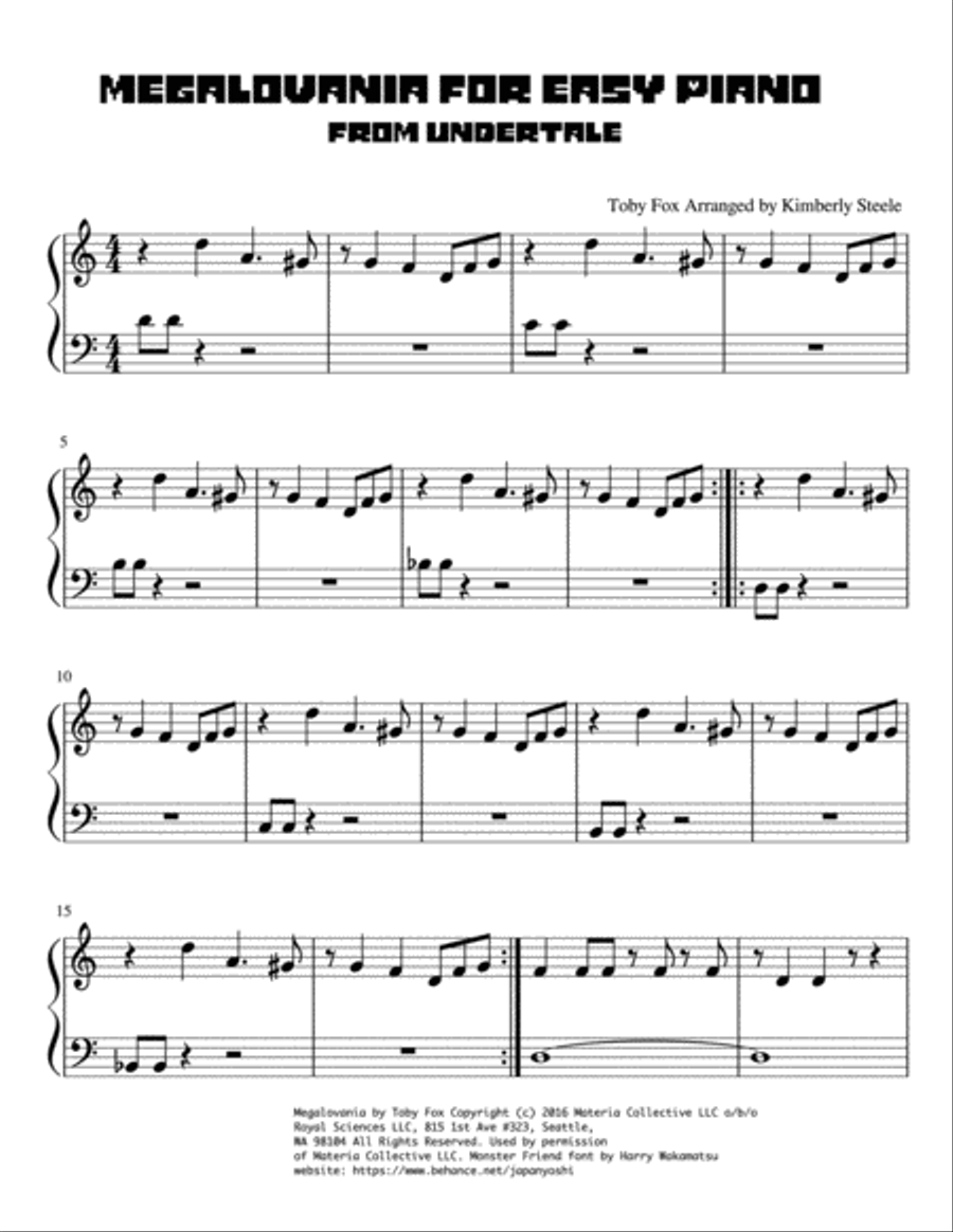 MEGALOVANIA (from Undertale) Easy Piano scores gallery preview page 1