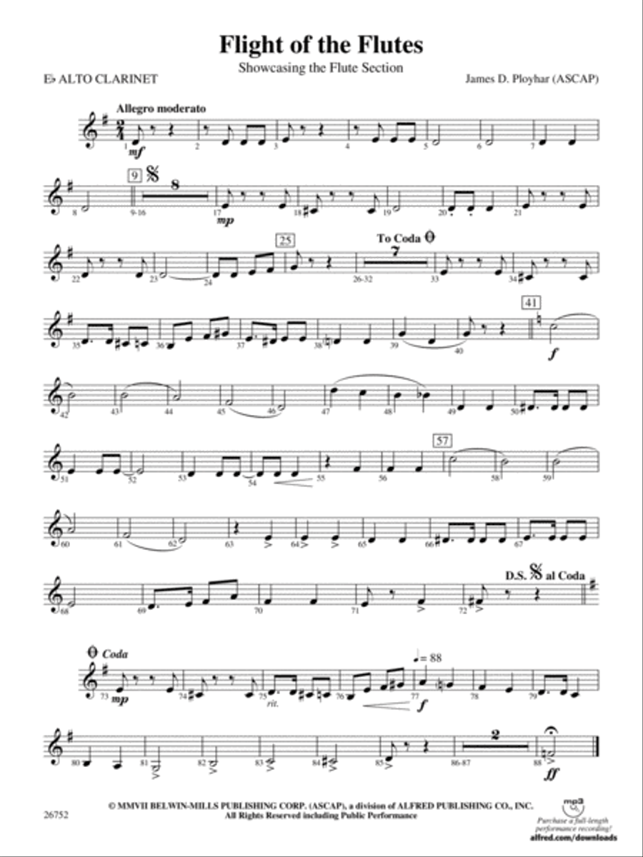 Flight of the Flutes (Showcasing the Flute Section): E-flat Alto Clarinet Concert Band scores gallery preview page 1