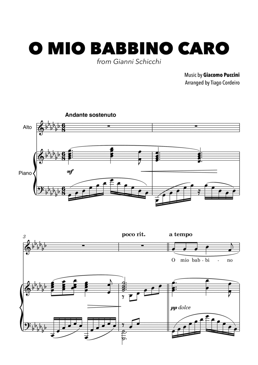 O Mio Babbino Caro O Mio Babbino Caro Voice scores gallery preview page 1