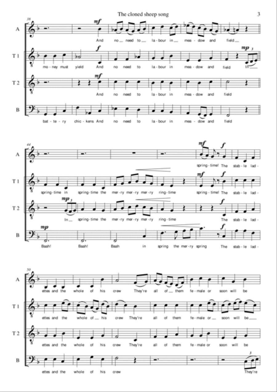 The Cloned sheep song for male voice choir (ATTB) 4-Part scores gallery preview page 3