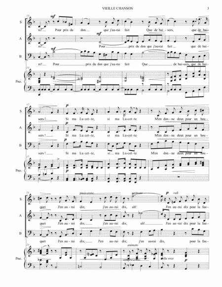 VIEILLE CHANSON - Bizet - Arr. for SAB Choir and Piano image number null