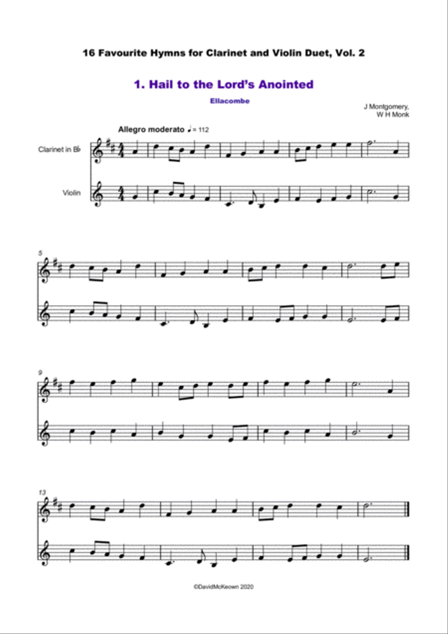 16 Favourite Hymns Vol.2 for Clarinet and Violin Duet Clarinet scores gallery preview page 2
