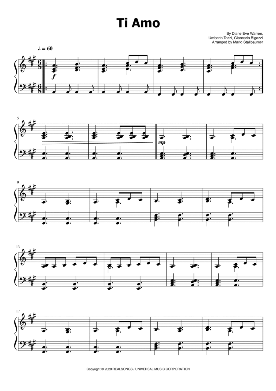 Ti Amo Piano Solo scores gallery preview page 1