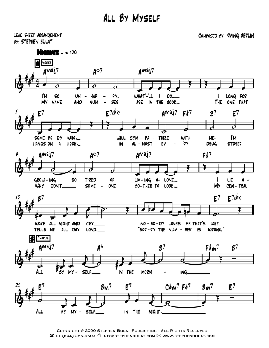 All By Myself (Irving Berlin) - Lead sheet (key of A) Large Ensemble scores gallery preview page 2