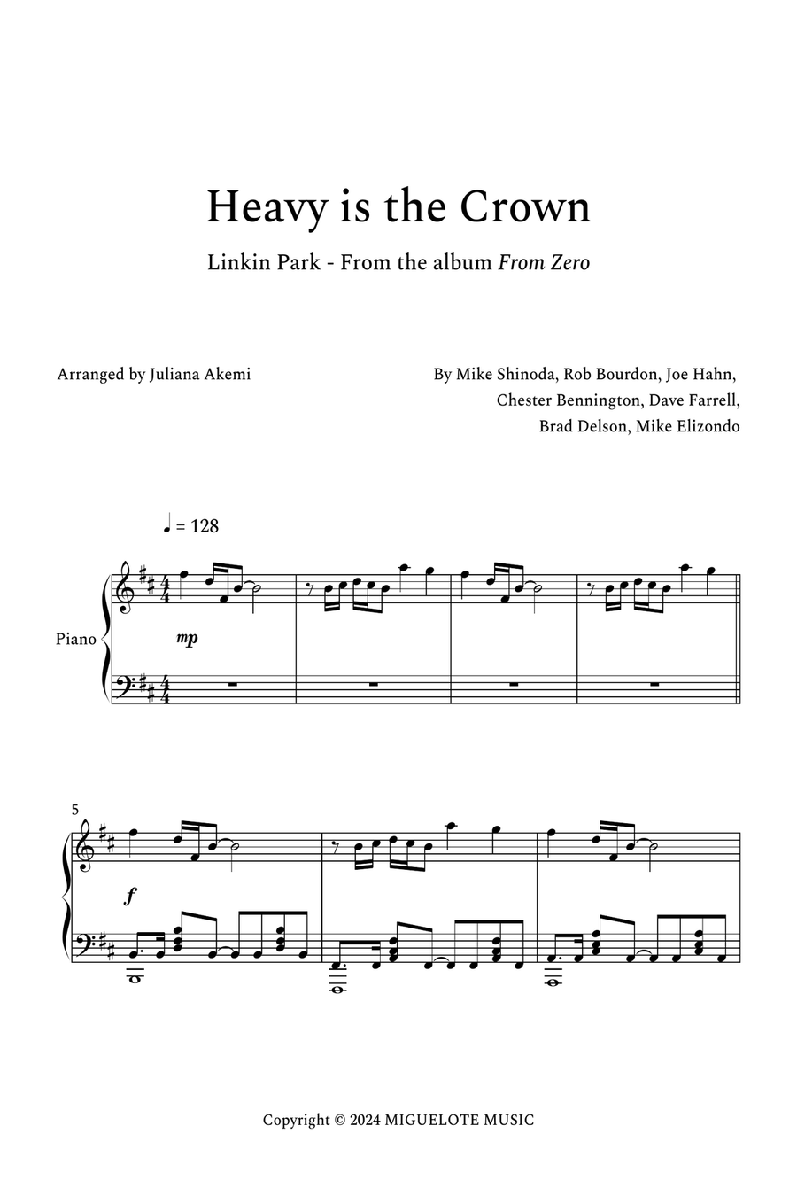 Heavy Is The Crown Piano Solo scores gallery preview page 1