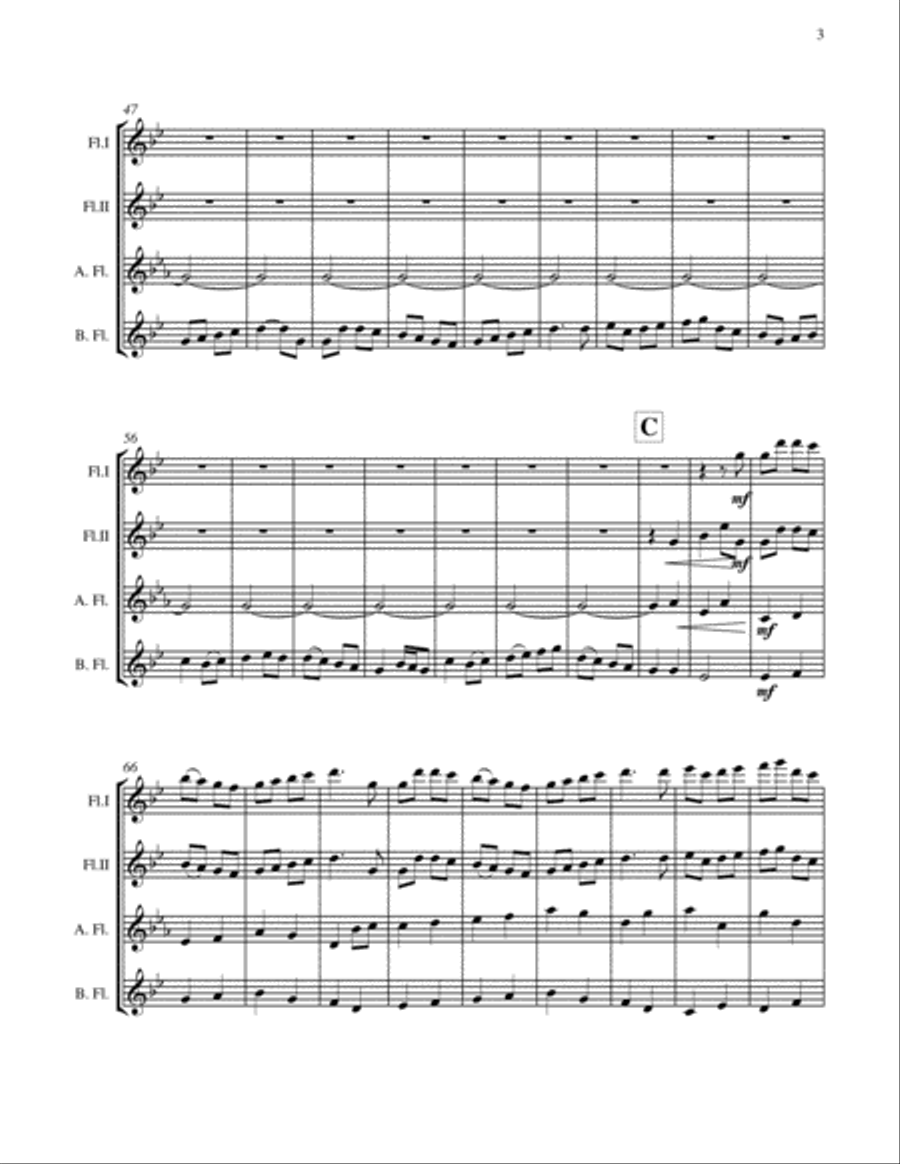 Christmas Day-Gustav Holst-FLUTE CHOIR QUARTET (2 Flutes; Alto Flute and Bass Flute) - Advance Inter Flute Choir scores gallery preview page 6