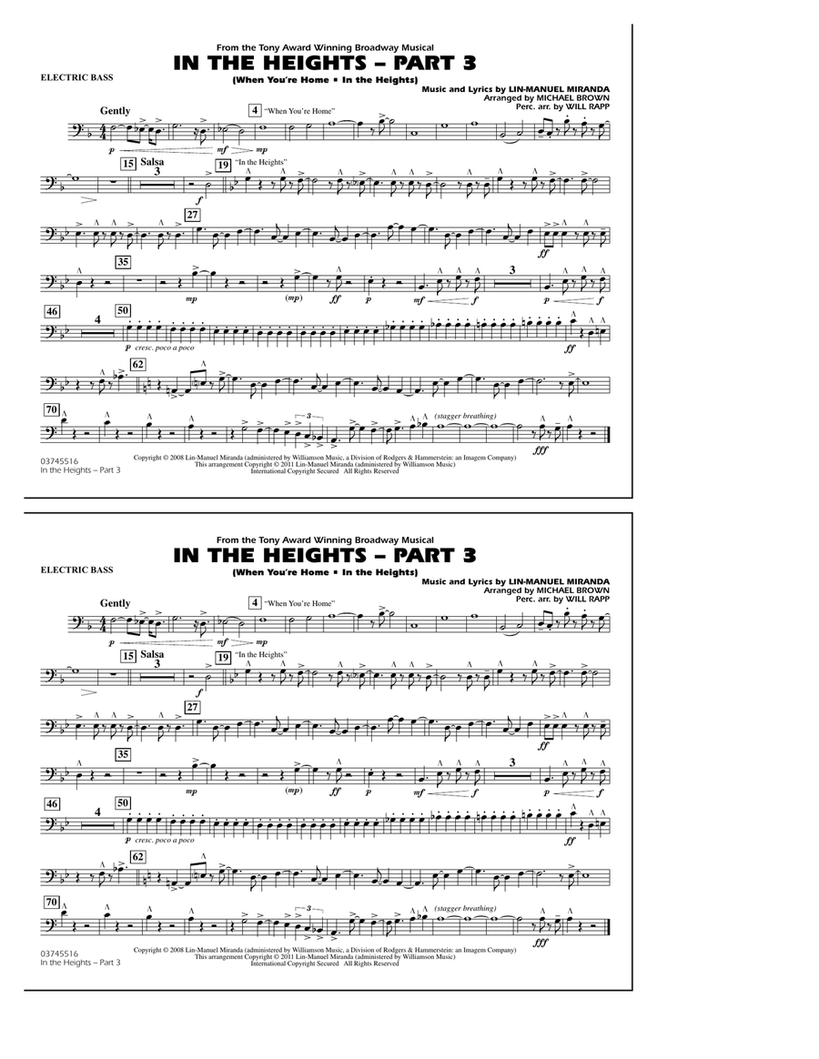 In The Heights: Part 3 - Electric Bass Marching Band scores gallery preview page 1