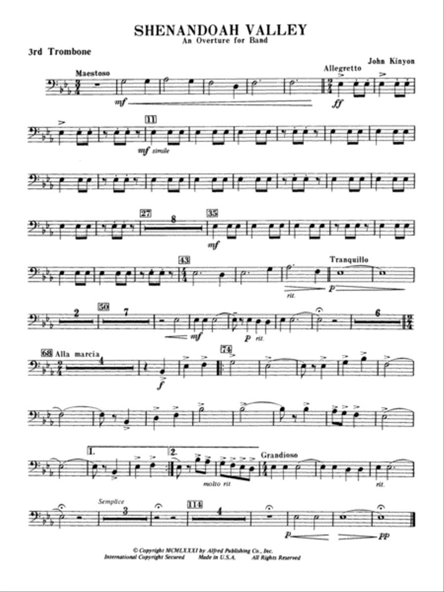 Shenandoah Valley: 3rd Trombone Concert Band scores gallery preview page 1