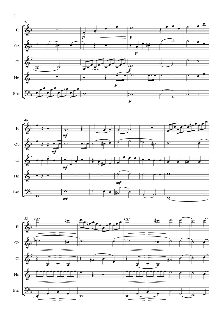 Beethoven: Piano Sonata No.14 in C# min (Sonata quasi una Fantasia) Op.27 No.2 Mvt.1. - wind quintet Woodwind Quintet scores gallery preview page 4