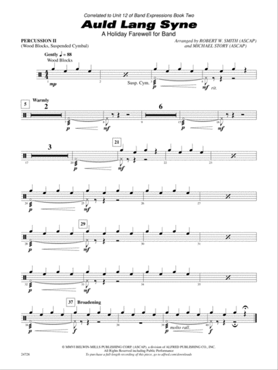 Auld Lang Syne (A Holiday Farewell for Band): 2nd Percussion Concert Band scores gallery preview page 1