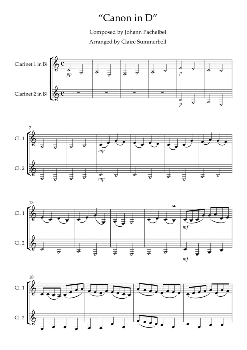Canon in D - Easy Clarinet Duet image number null