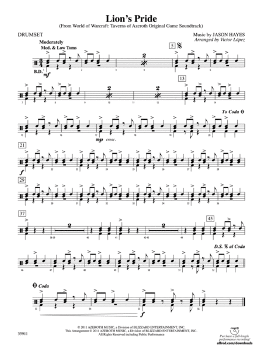 Lion’s Pride (from World of Warcraft: Taverns of Azeroth Original Game Soundtrack): Drums String Orchestra scores gallery preview page 1