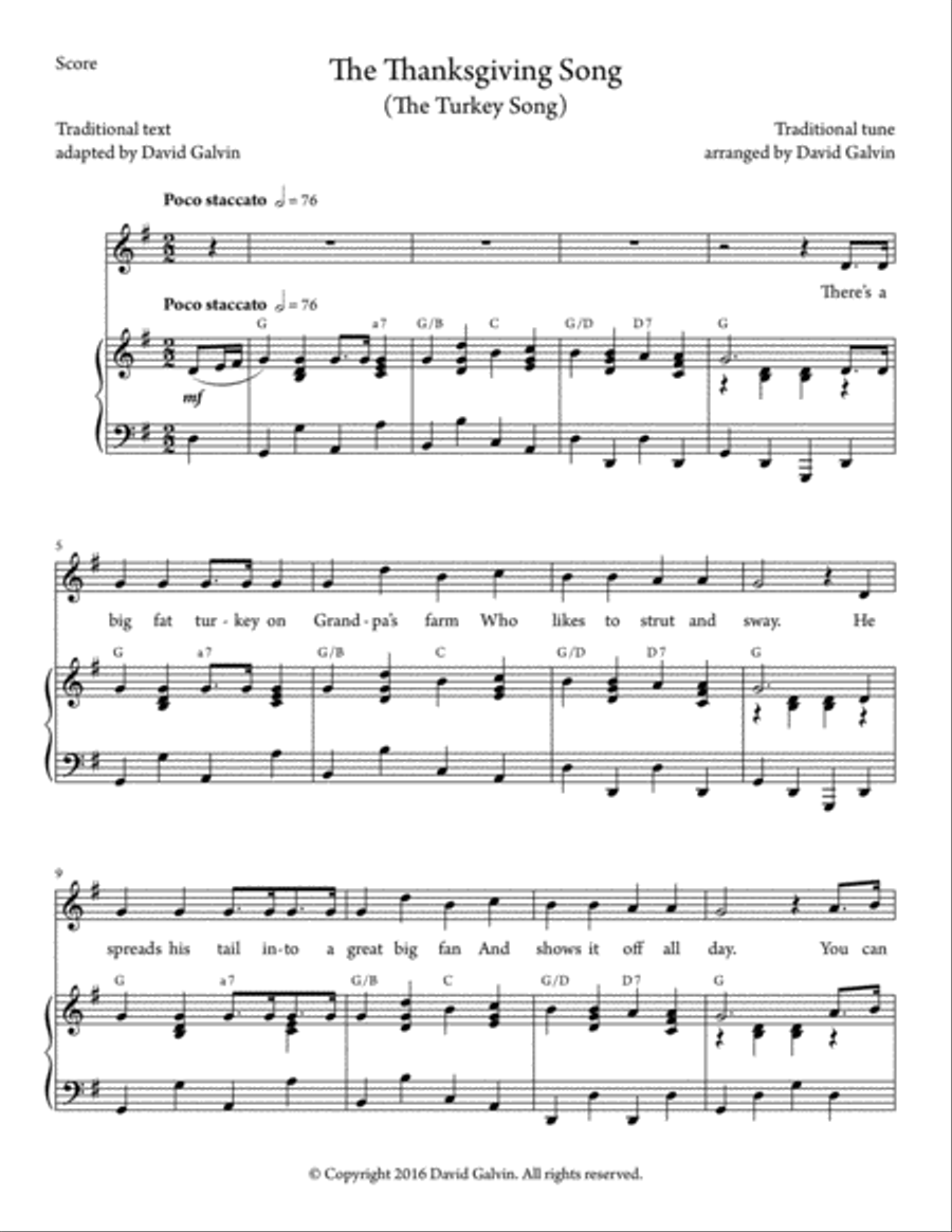 The Thanksgiving Song (The Turkey Song) Voice scores gallery preview page 1