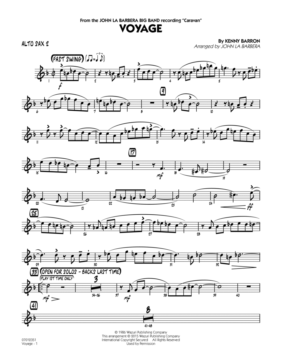Voyage - Alto Sax 2 Alto Saxophone scores gallery preview page 1