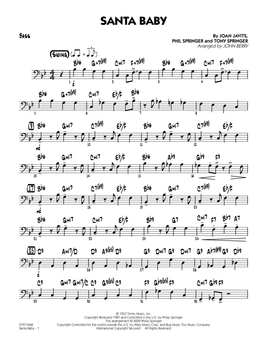 Santa Baby - Bass Santa Baby - Bass Jazz Ensemble scores gallery preview page 1