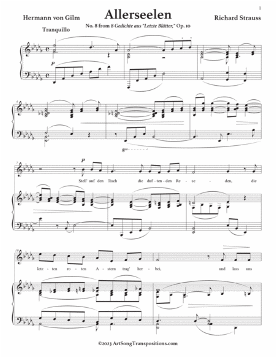 STRAUSS: Allerseelen, Op. 10 no. 8 (transposed to D-flat major)