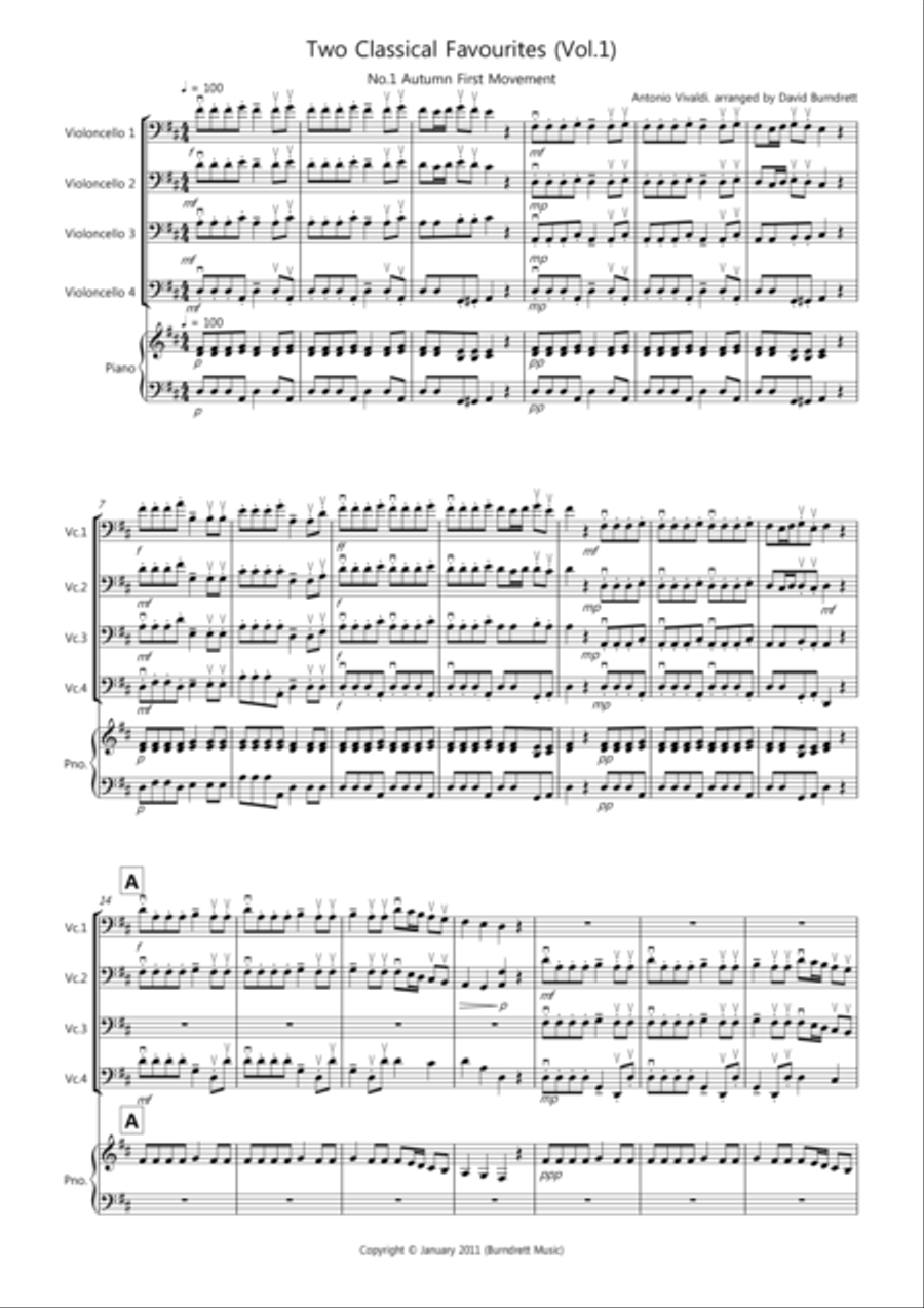 2 Classical Favourites for Cello Quartet (volume one) Cello Solo scores gallery preview page 1