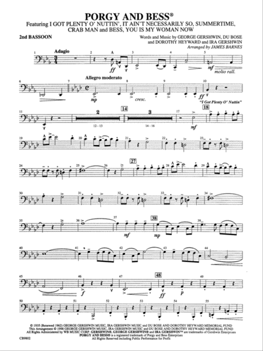 Porgy and Bess® (Medley): 2nd Bassoon Concert Band scores gallery preview page 1