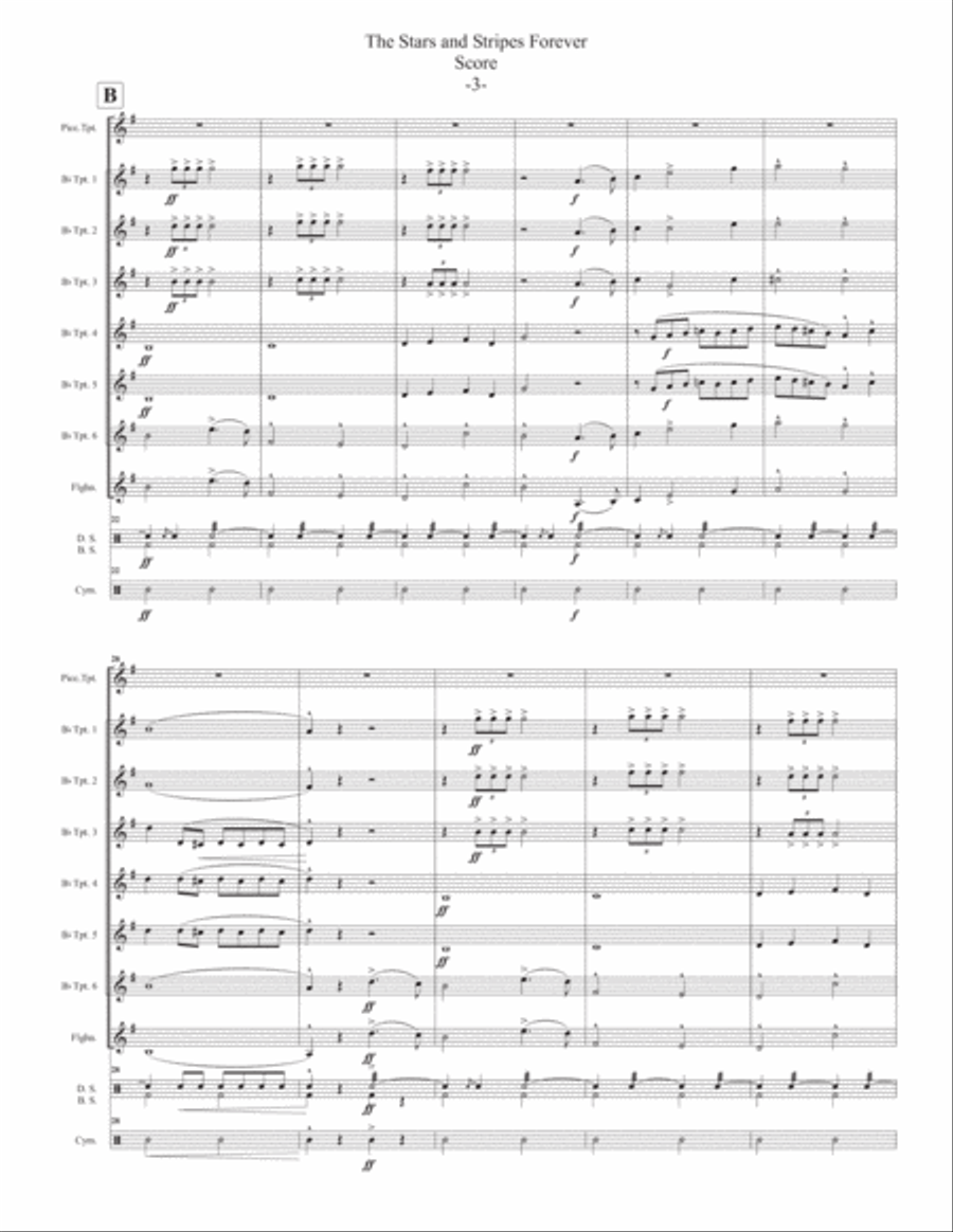 The Stars and Stripes Forever for Trumpet Ensemble with Drums Trumpet Duet scores gallery preview page 4