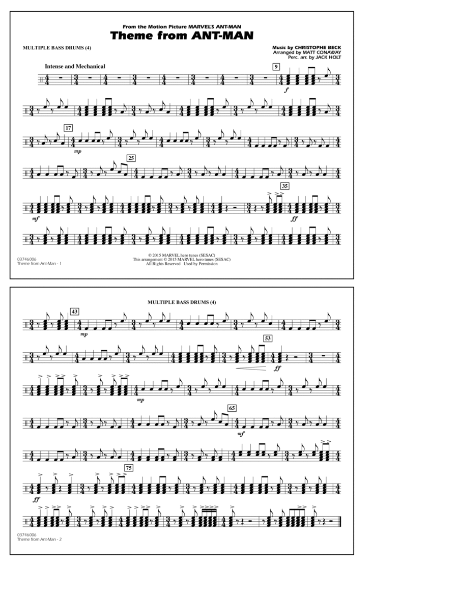 Theme from Ant-Man (Arr. Matt Conaway) - Multiple Bass Drums Drums scores gallery preview page 1