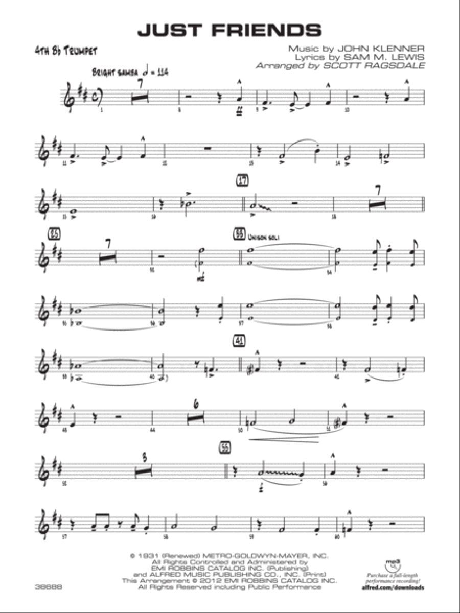 Just Friends: 4th B-flat Trumpet Jazz Ensemble scores gallery preview page 1