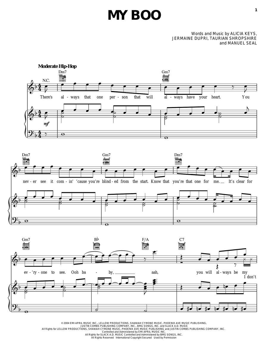 My Boo Piano, Vocal, Guitar scores gallery preview page 1