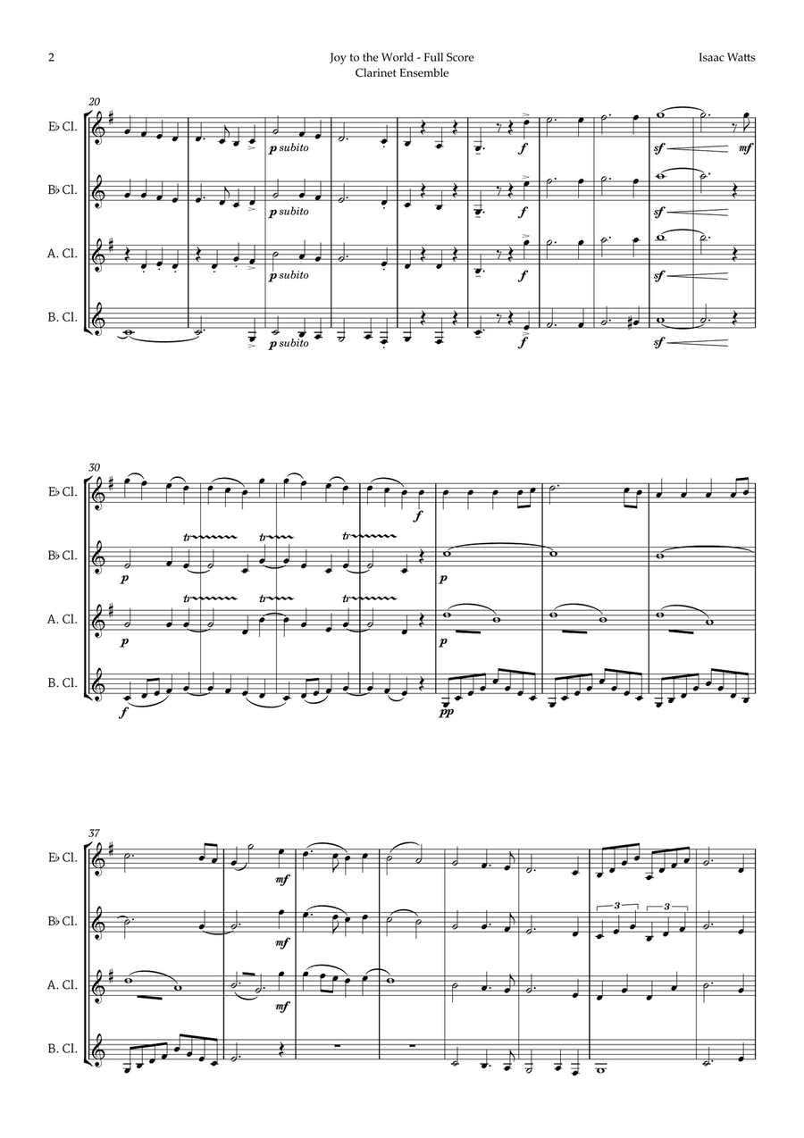 Joy to the World by for Clarinet Ensemble Woodwind Ensemble scores gallery preview page 2