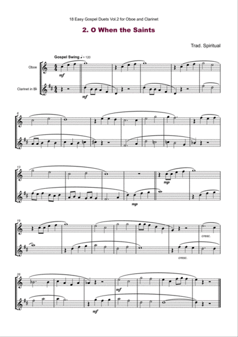 18 Easy Gospel Duets Vol.2 for Oboe and Clarinet Woodwind Duet scores gallery preview page 4