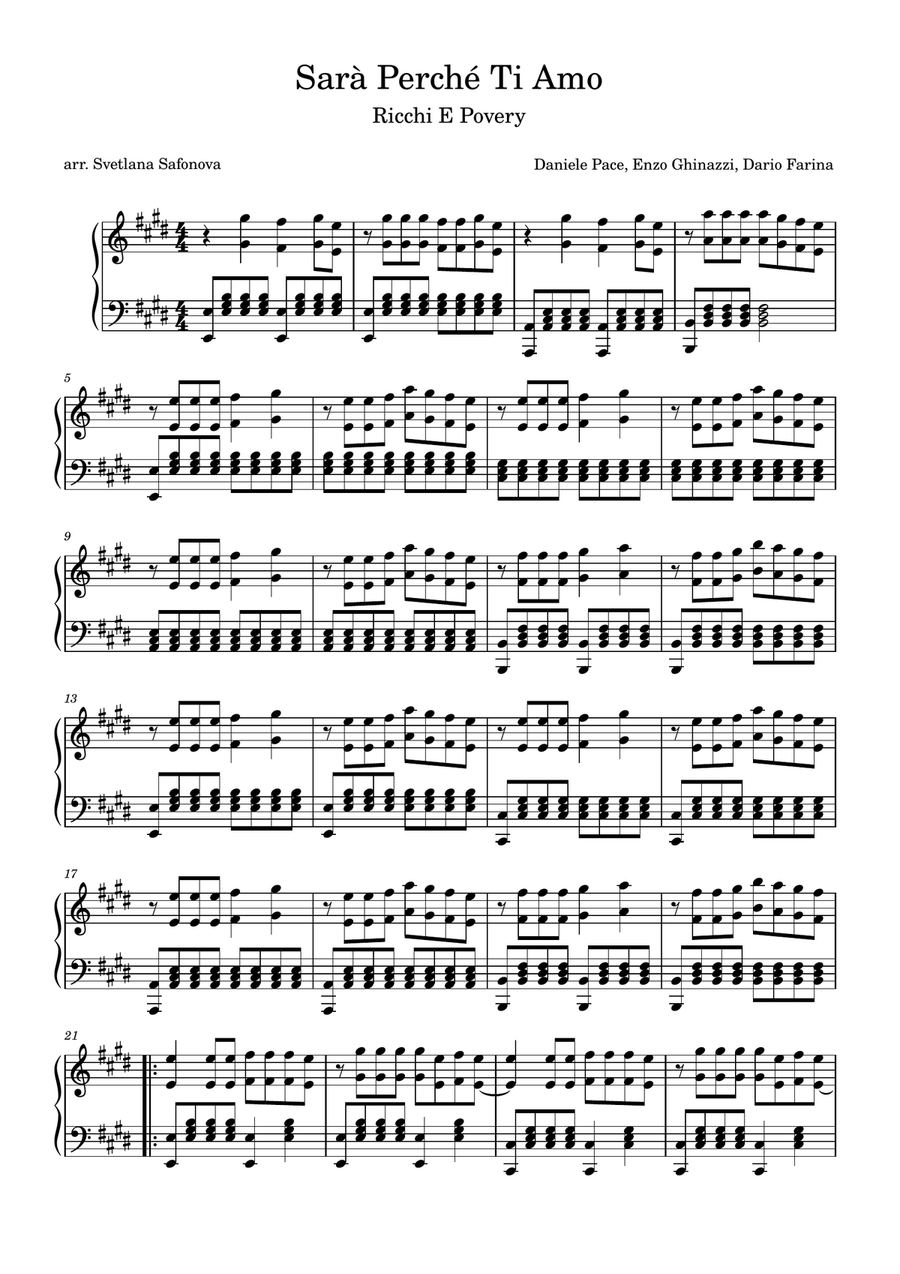 Sara Perche Ti Amo Piano Solo scores gallery preview page 1